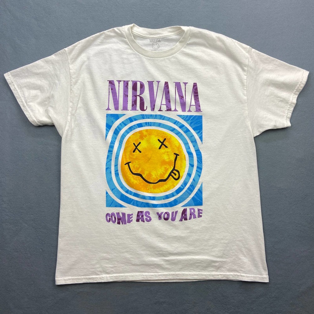 Nirvana Come As You Are White Graphic Smiley Face T Shirt XL Crewneck Band